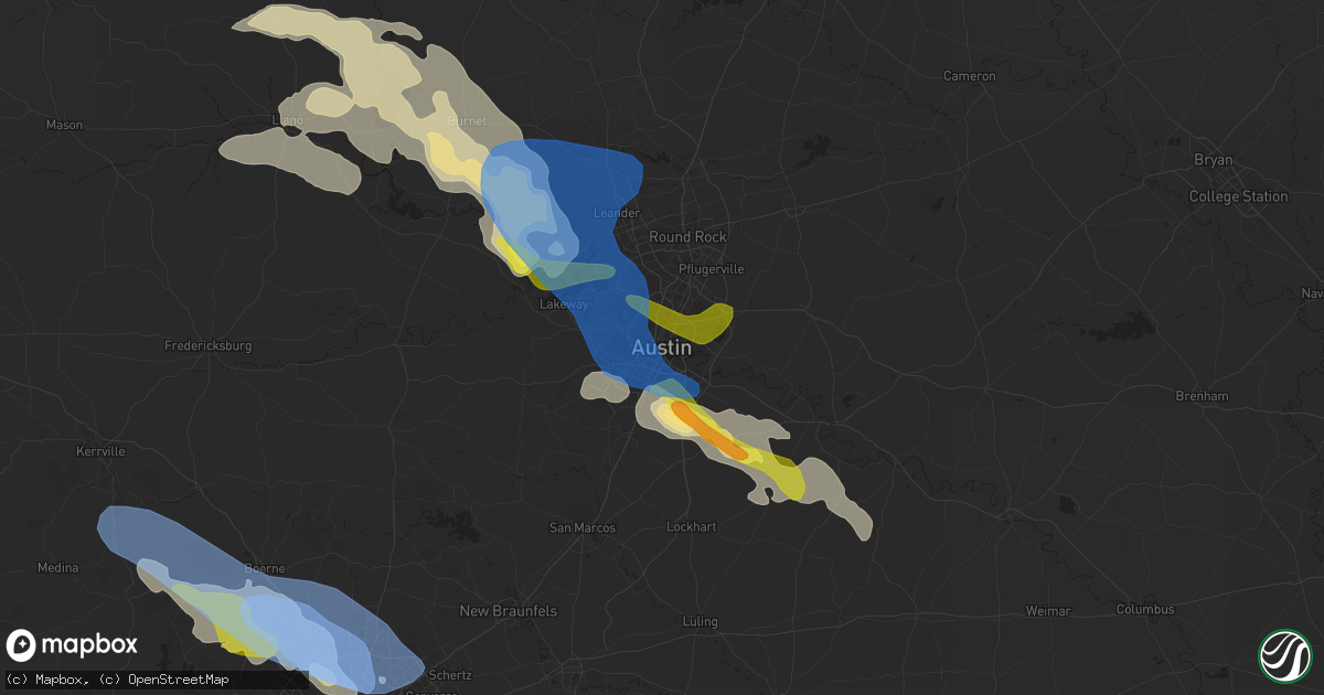 Hail map in Austin, TX on May 28, 2021