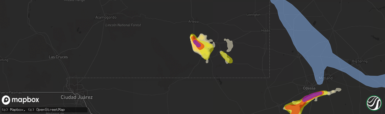 Hail map in Carlsbad, NM on May 28, 2021