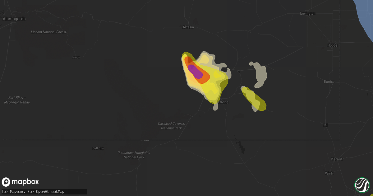 Hail map in Carlsbad, NM on May 28, 2021