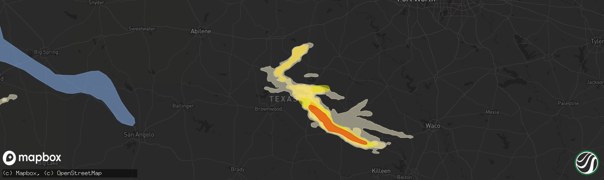 Hail map in Comanche, TX on May 28, 2021