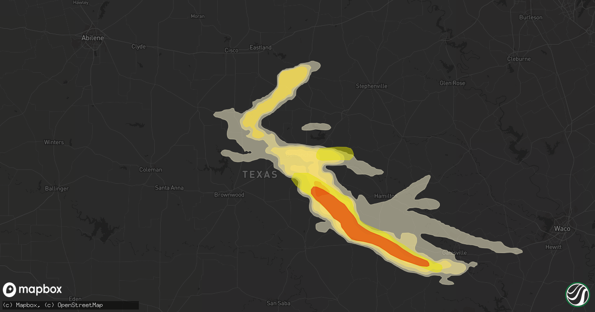 Hail map in Comanche, TX on May 28, 2021