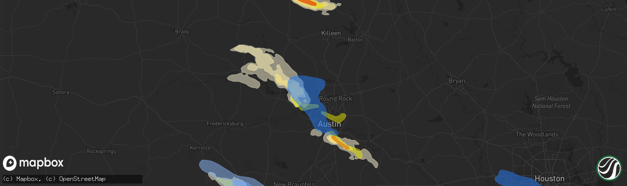 Hail map in Leander, TX on May 28, 2021