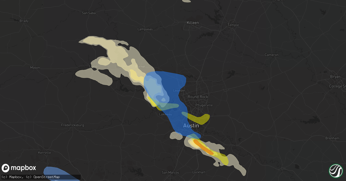 Hail map in Leander, TX on May 28, 2021