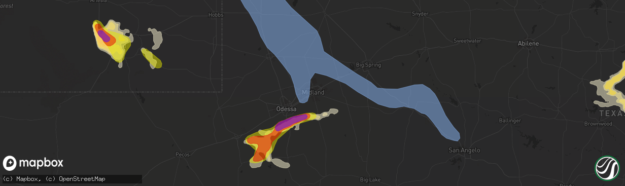 Hail map in Midland, TX on May 28, 2021