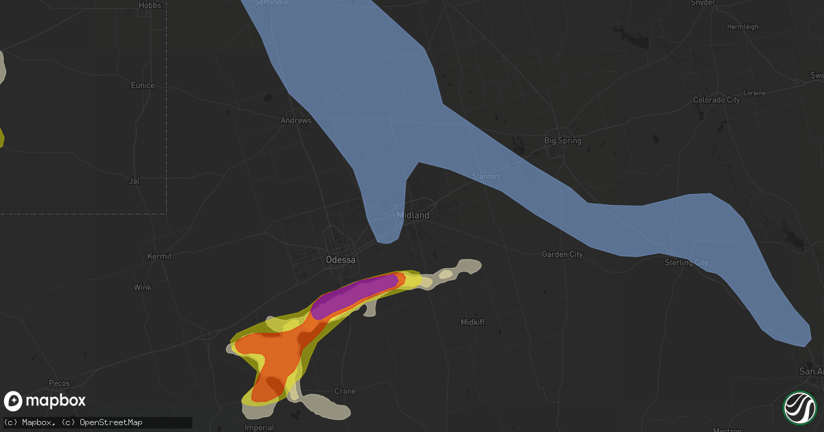 Hail map in Midland, TX on May 28, 2021