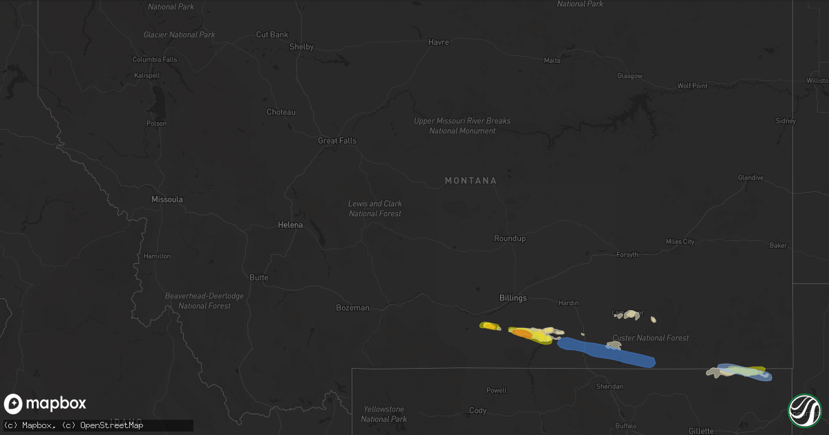Hail map in Montana on May 28, 2021