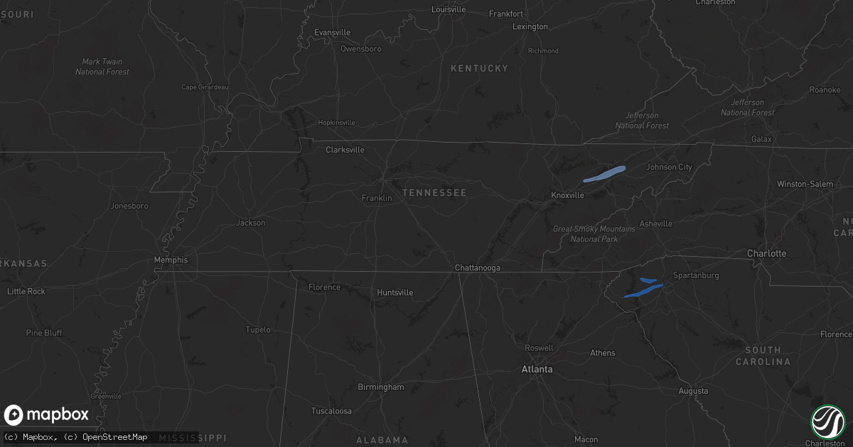 Hail map in Tennessee on May 28, 2021