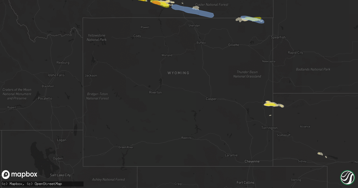 Hail map in Wyoming on May 28, 2021