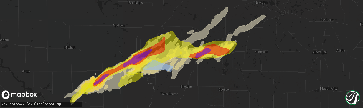 Hail map in Adrian, MN on May 28, 2022