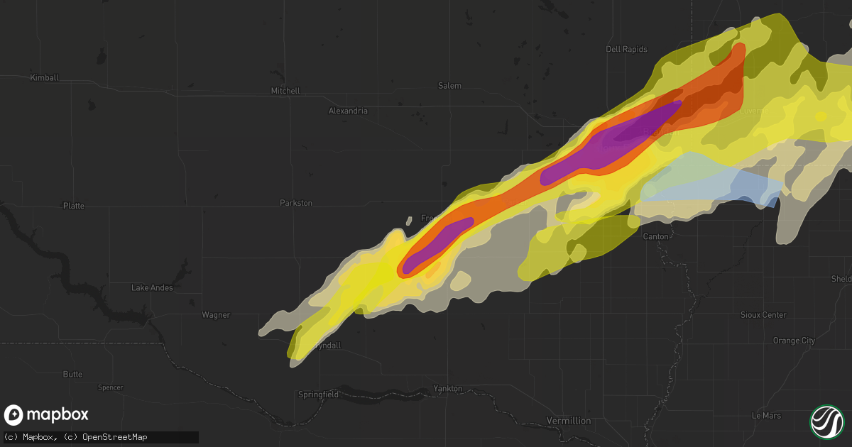 Hail map in Freeman, SD on May 28, 2022