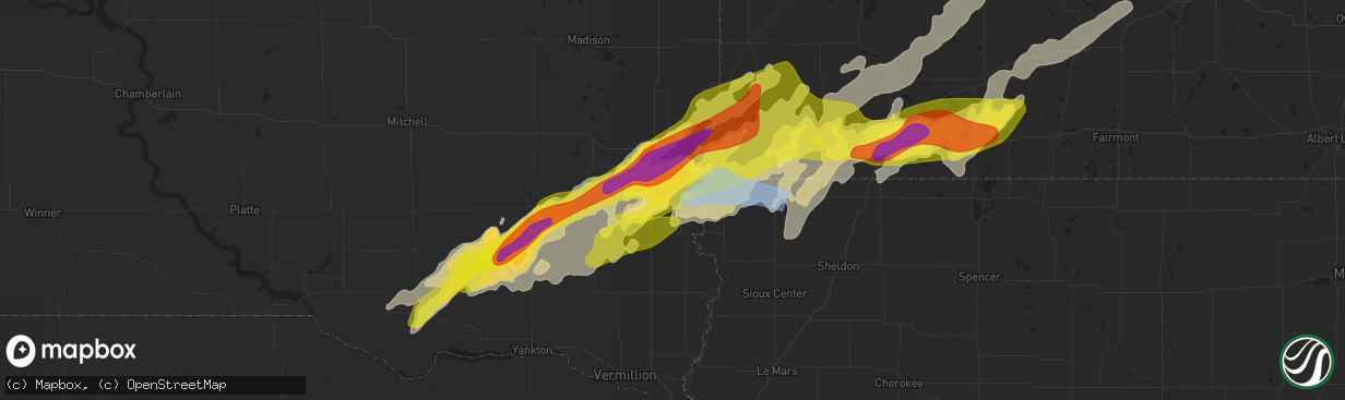 Hail map in Harrisburg, SD on May 28, 2022