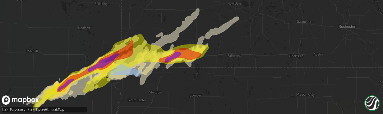 Hail map in Lakefield, MN on May 28, 2022