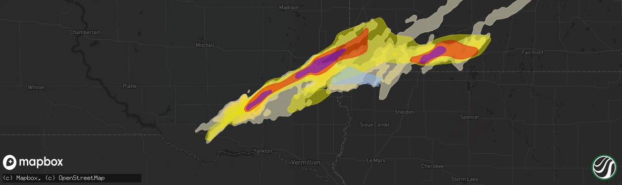 Hail map in Lennox, SD on May 28, 2022