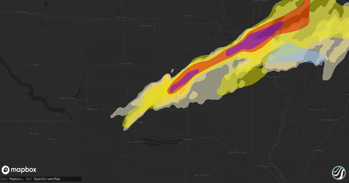 Hail map in Menno, SD on May 28, 2022