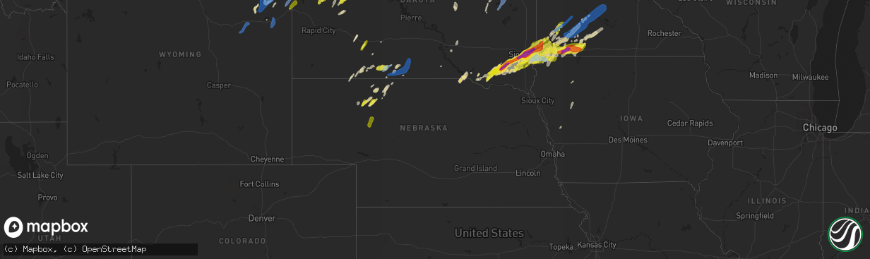 Hail map in Nebraska on May 28, 2022