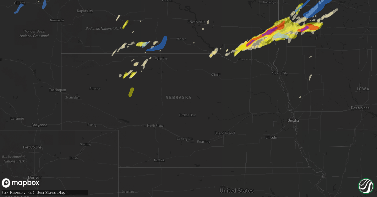 Hail map in Nebraska on May 28, 2022