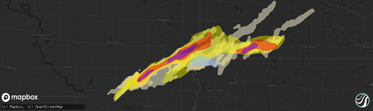 Hail map in Sioux Falls, SD on May 28, 2022