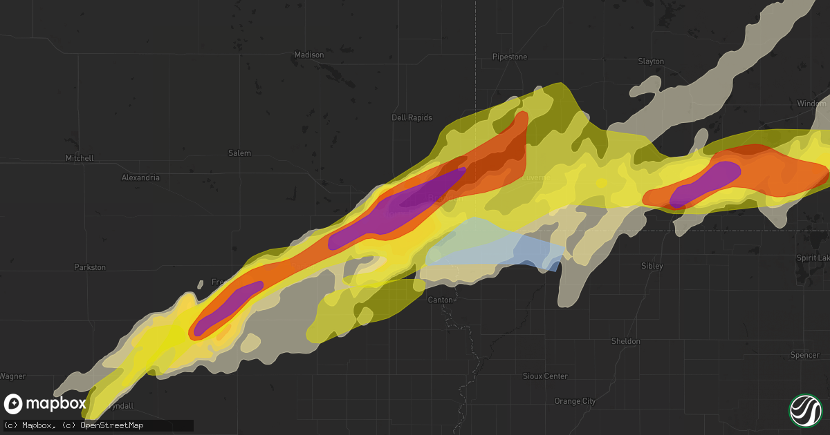 Hail map in Sioux Falls, SD on May 28, 2022
