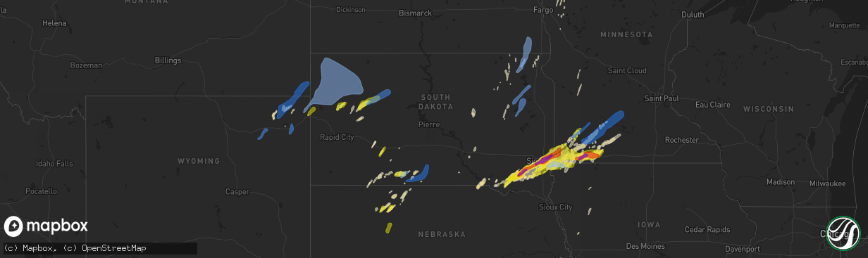 Hail map in South Dakota on May 28, 2022