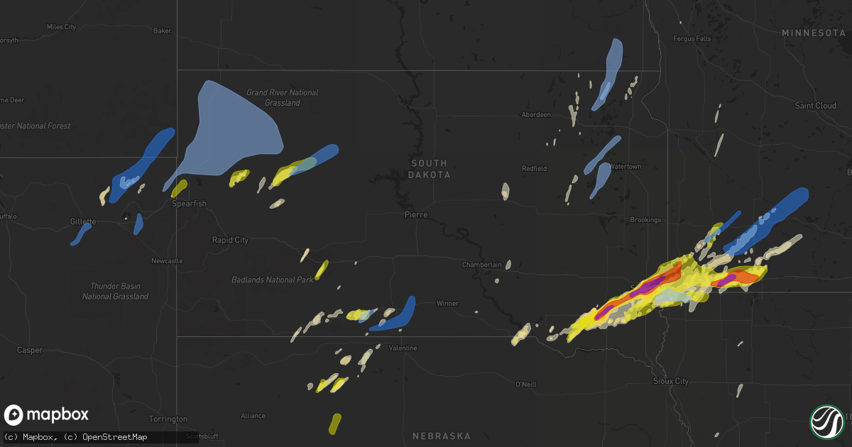 Hail map in South Dakota on May 28, 2022