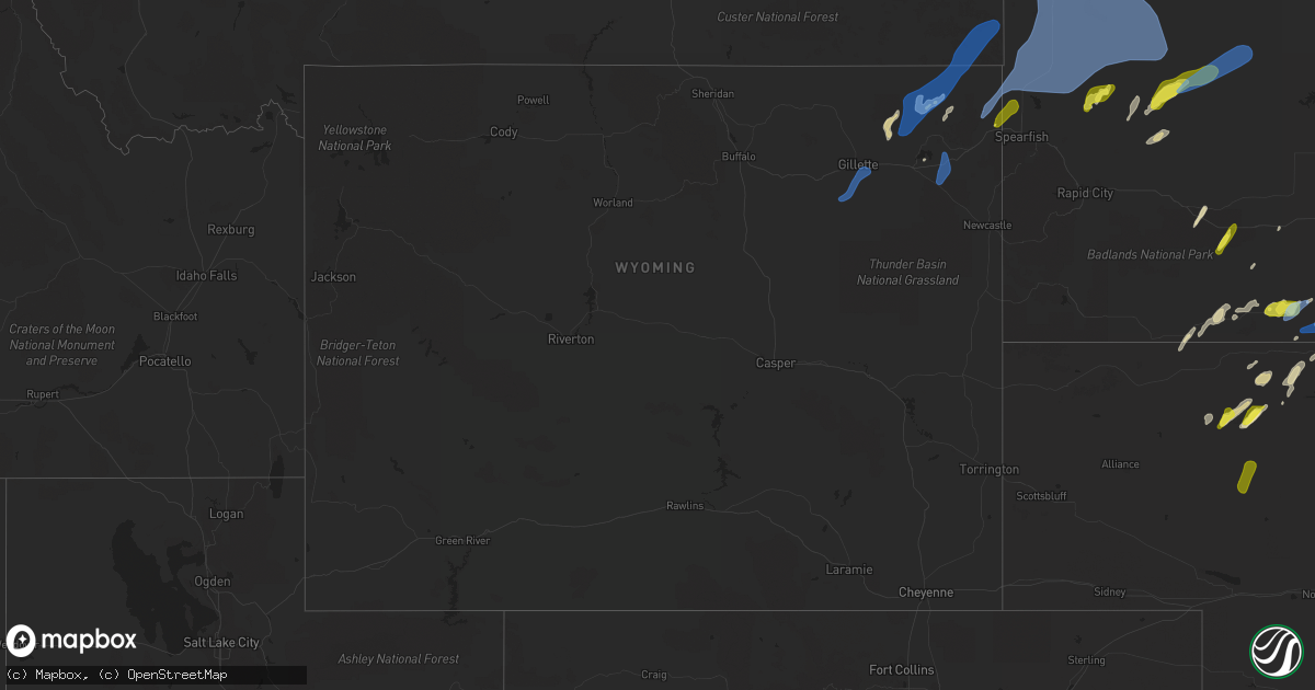 Hail map in Wyoming on May 28, 2022