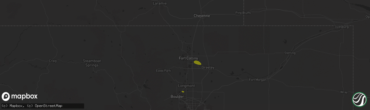 Hail map in Fort Collins, CO on May 28, 2023