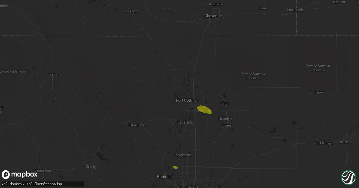 Hail map in Fort Collins, CO on May 28, 2023