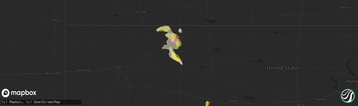 Hail map in Lenora, KS on May 28, 2023