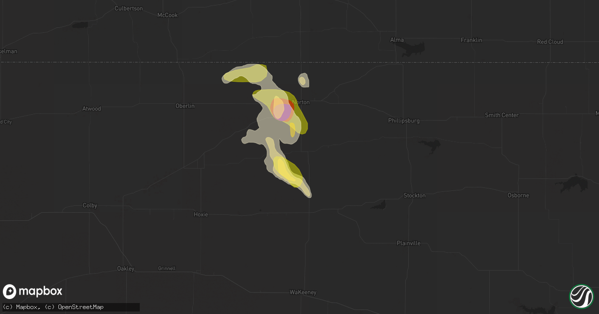 Hail map in Lenora, KS on May 28, 2023