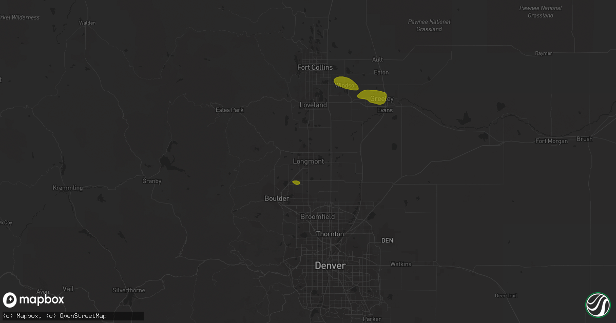 Hail map in Longmont, CO on May 28, 2023