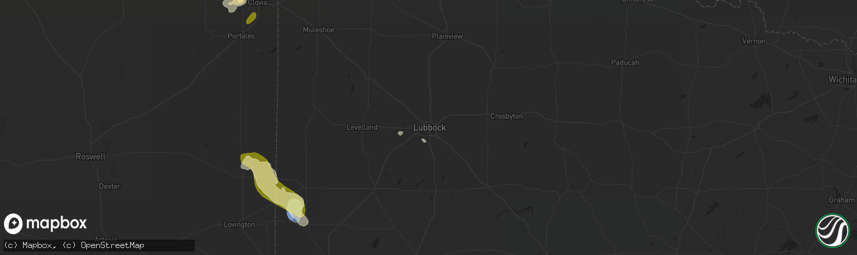 Hail map in Lubbock, TX on May 28, 2023