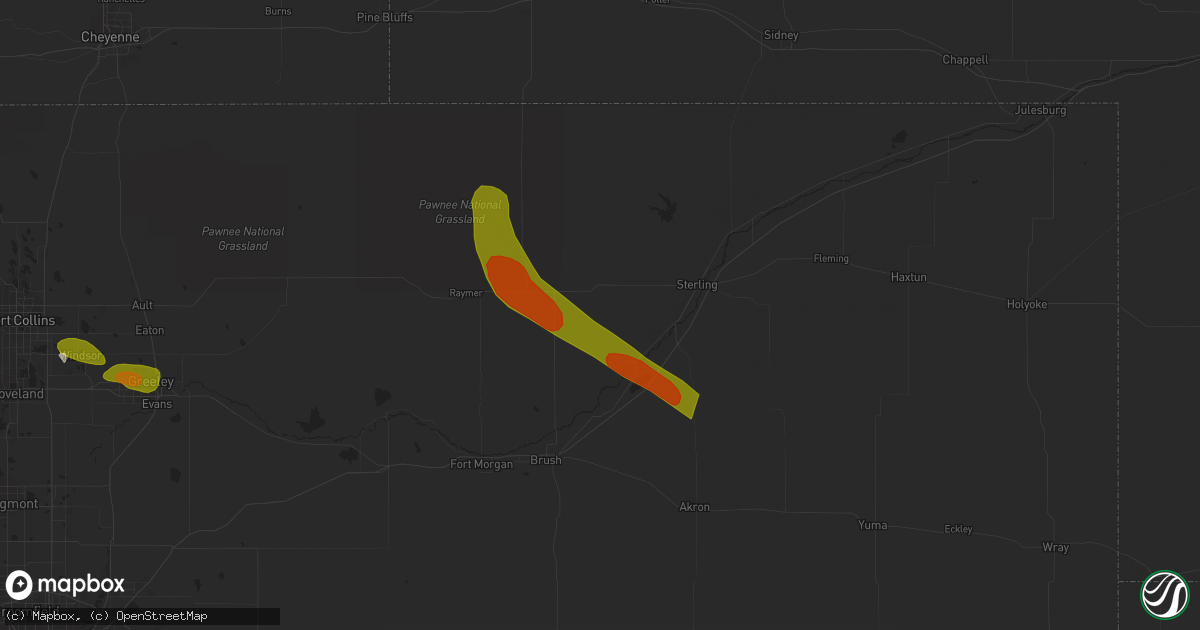 Hail map in Merino, CO on May 28, 2023