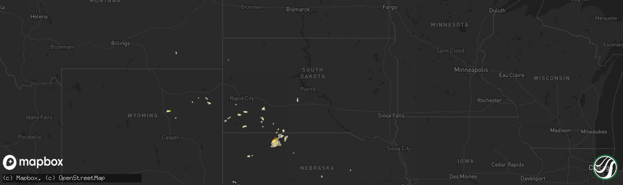 Hail map in South Dakota on May 28, 2023