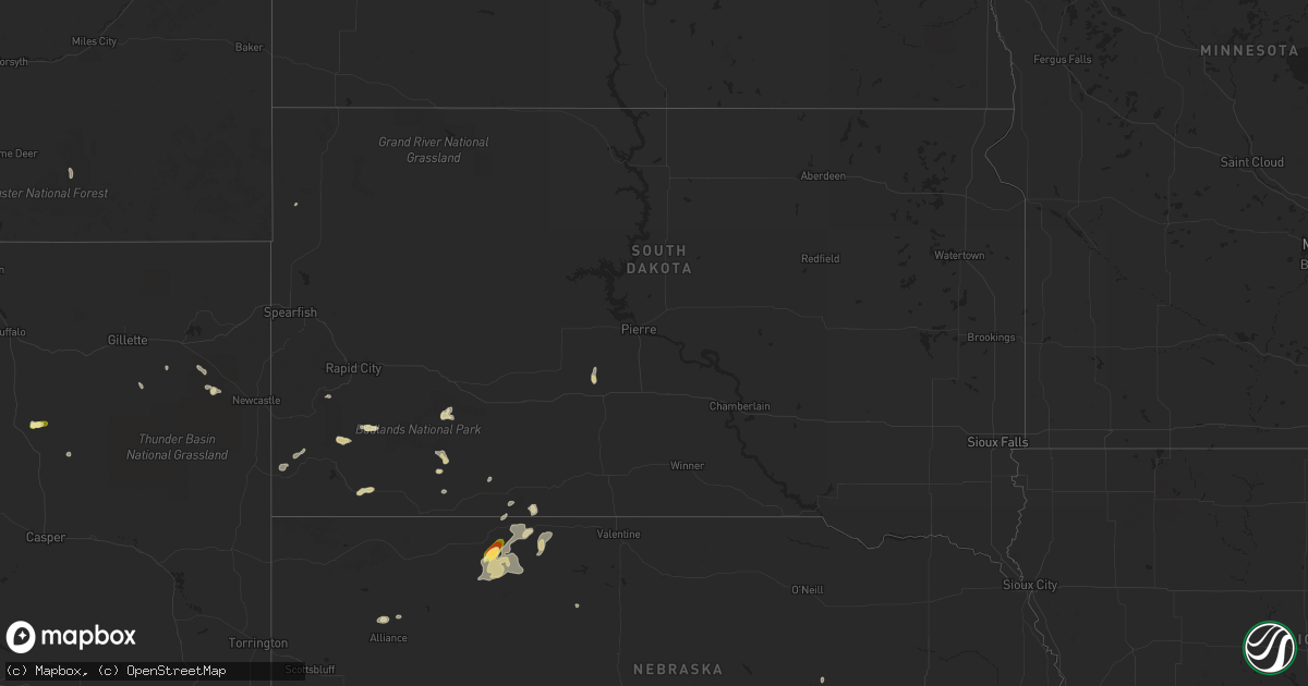 Hail map in South Dakota on May 28, 2023