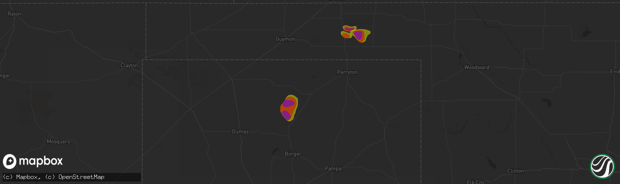 Hail map in Spearman, TX on May 28, 2023