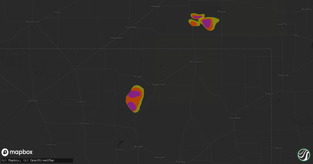 Hail map in Spearman, TX on May 28, 2023
