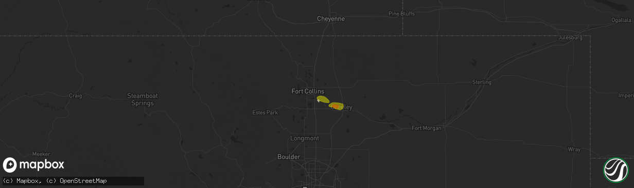 Hail map in Timnath, CO on May 28, 2023