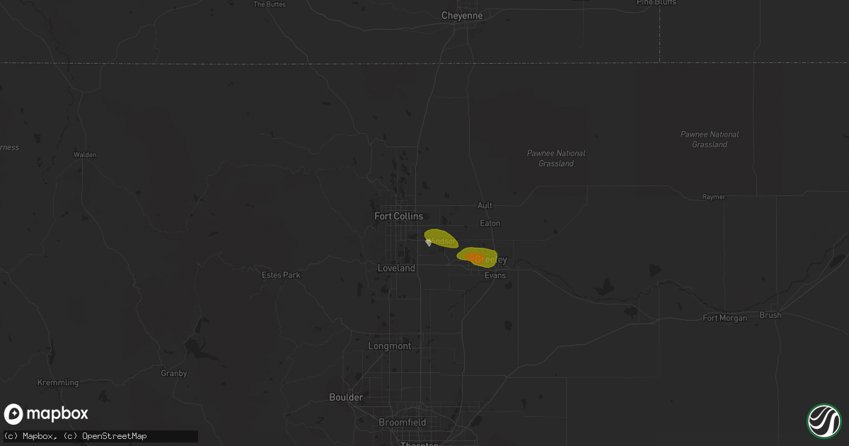 Hail map in Timnath, CO on May 28, 2023
