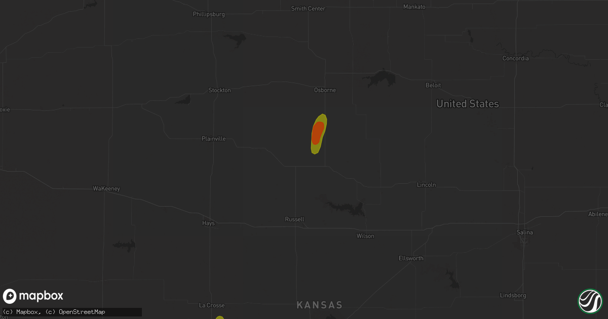 Hail map in Waldo, KS on May 28, 2023