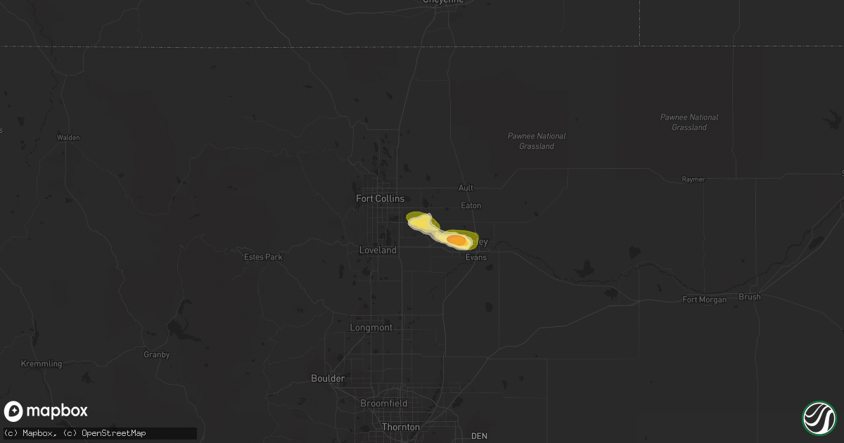 Hail map in Windsor, CO on May 28, 2023