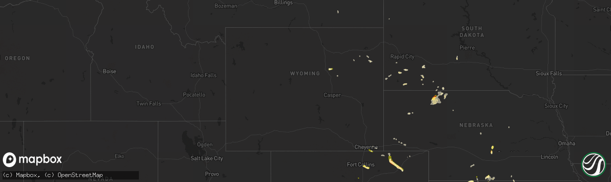 Hail map in Wyoming on May 28, 2023