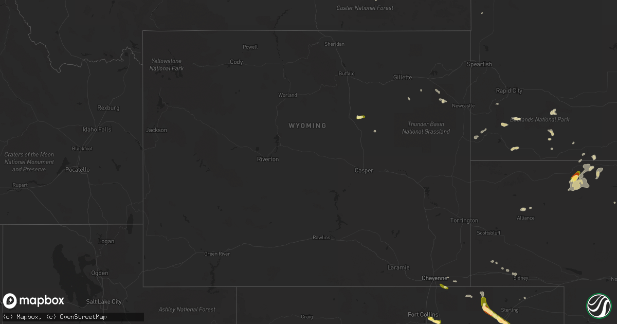 Hail map in Wyoming on May 28, 2023