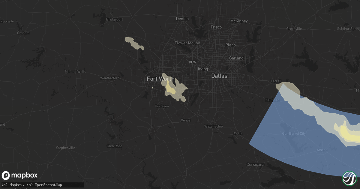 Hail map in Arlington, TX on May 28, 2024