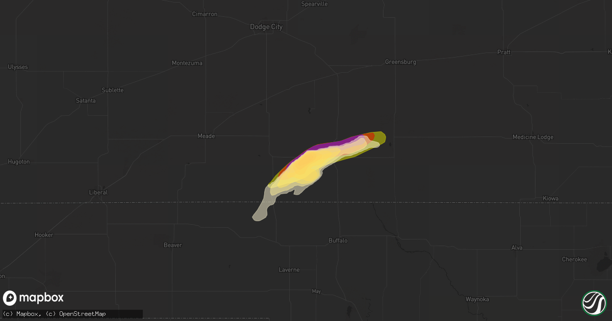Hail map in Ashland, KS on May 28, 2024