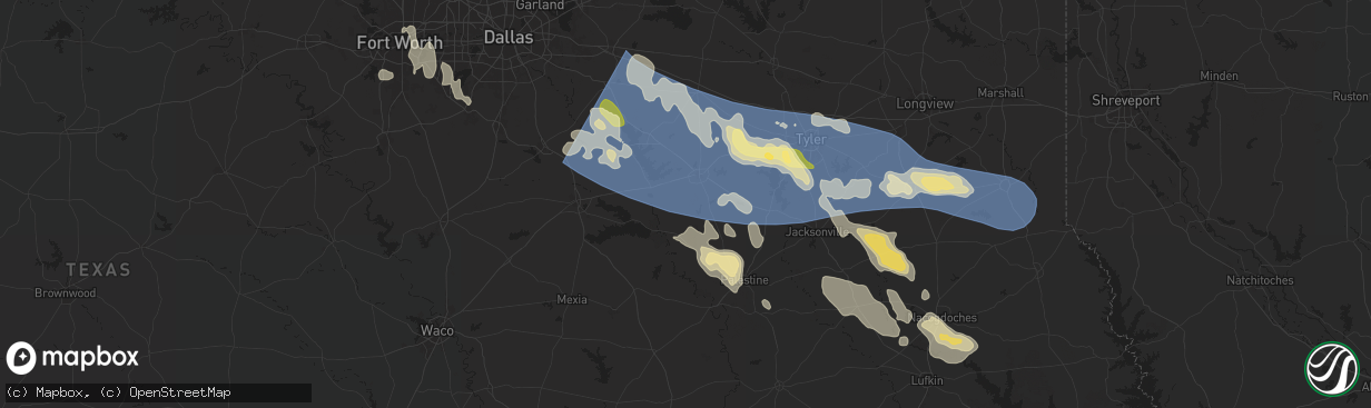 Hail map in Athens, TX on May 28, 2024