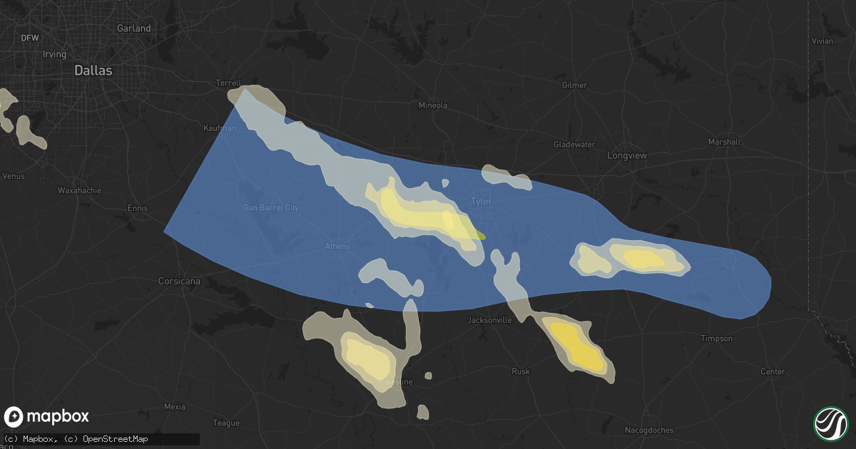 Hail map in Chandler, TX on May 28, 2024