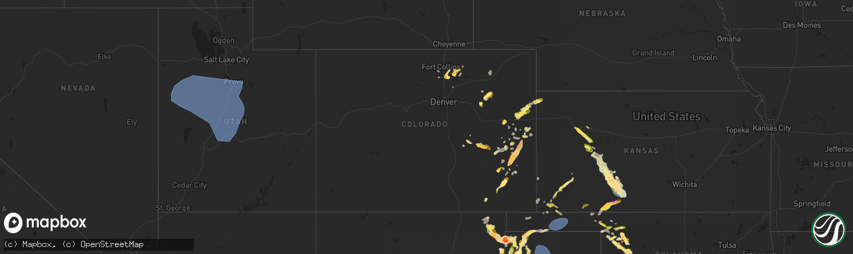 Hail map in Colorado on May 28, 2024