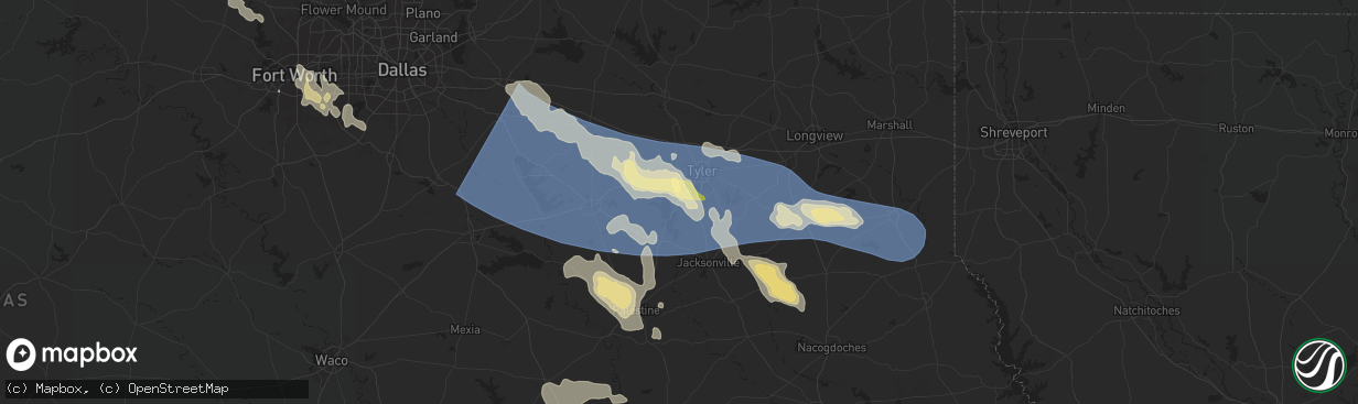 Hail map in Flint, TX on May 28, 2024