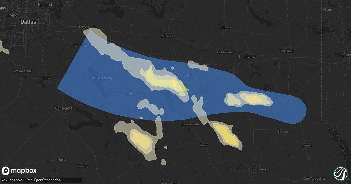 Hail map in Flint, TX on May 28, 2024