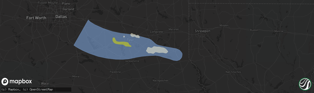 Hail map in Henderson, TX on May 28, 2024